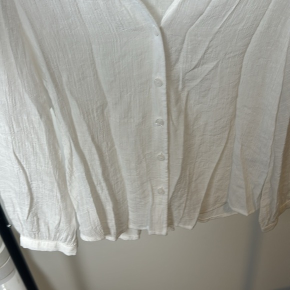 BP White Lightweight Gauzy Flowy Business Casual Peasant Button Blouse Size S - Picture 4 of 6